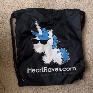 iHeartRaves Black Backpack with Blue & White Unicorn Graphic